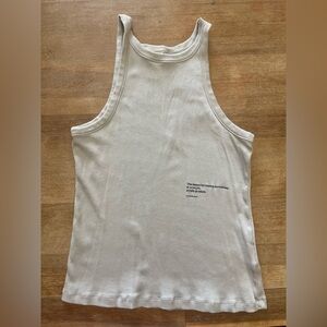 H&M Cream Ribbed Tank with Text Detail